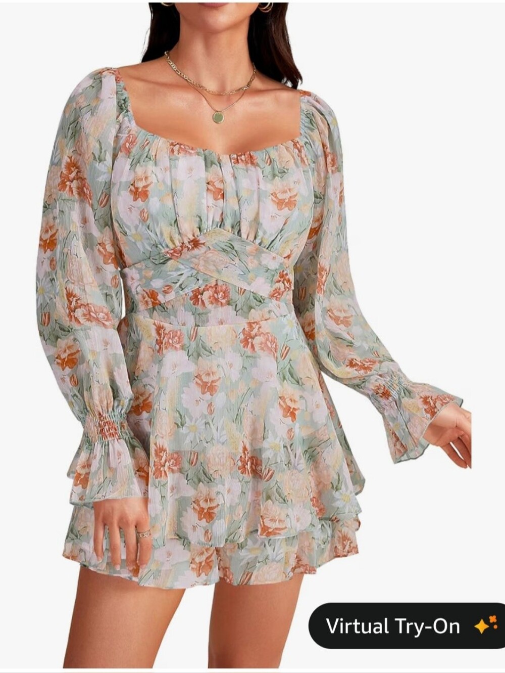 NWOT Long Sleeve Green Floral Romper Size M